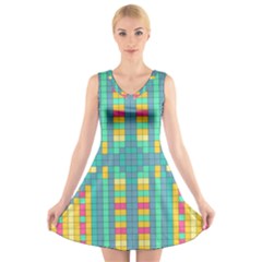 Checkerboard-squares-abstract- V-neck Sleeveless Dress by Semog4