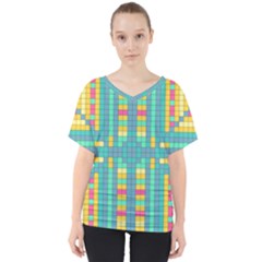 Checkerboard-squares-abstract- V-neck Dolman Drape Top by Semog4