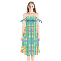 Checkerboard-squares-abstract- Shoulder Tie Bardot Midi Dress by Semog4