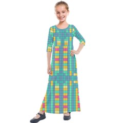 Checkerboard-squares-abstract- Kids  Quarter Sleeve Maxi Dress by Semog4