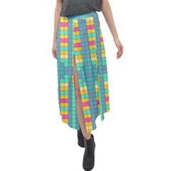 Checkerboard-squares-abstract- Velour Split Maxi Skirt by Semog4