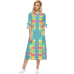 Checkerboard-squares-abstract- Bow Sleeve Chiffon Midi Dress by Semog4