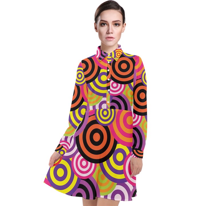 Abstract-circles-background-retro Long Sleeve Chiffon Shirt Dress