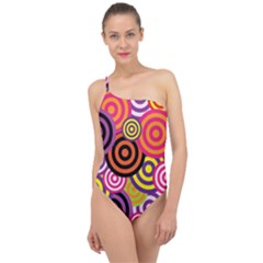 Abstract-circles-background-retro Classic One Shoulder Swimsuit by Semog4