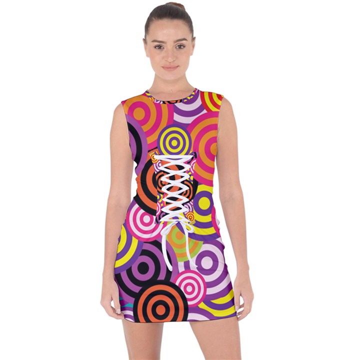 Abstract-circles-background-retro Lace Up Front Bodycon Dress