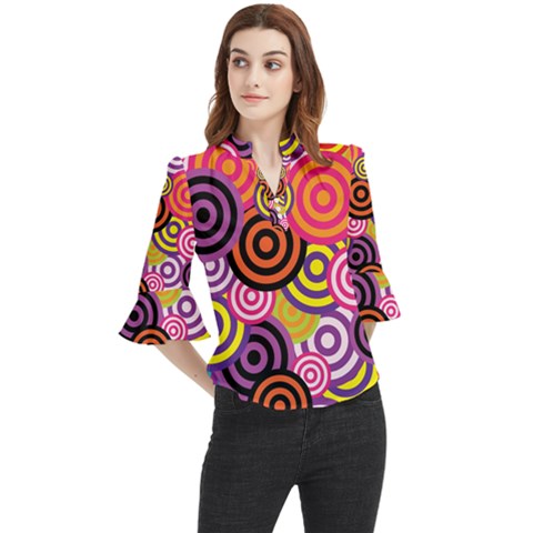 Abstract-circles-background-retro Loose Horn Sleeve Chiffon Blouse by Semog4