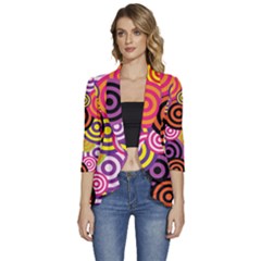 Abstract-circles-background-retro Women s 3/4 Sleeve Ruffle Edge Open Front Jacket