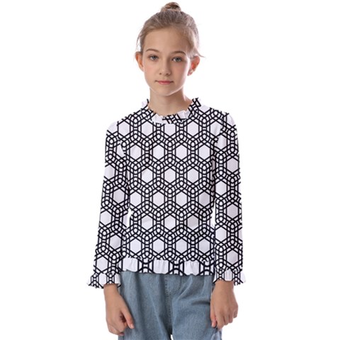 Geometric-floral-curved-shape-motif Kids  Frill Detail Tee by Semog4