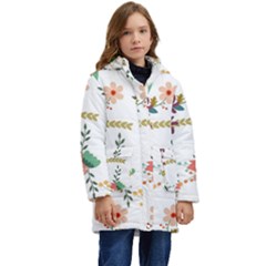 Floral-backdrop-pattern-flower Kid s Hooded Longline Puffer Jacket by Semog4