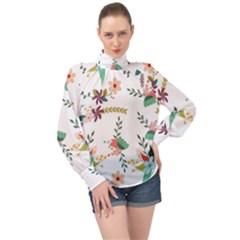 Floral-backdrop-pattern-flower High Neck Long Sleeve Chiffon Top by Semog4