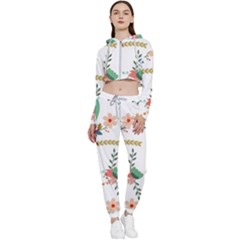 Floral-backdrop-pattern-flower Cropped Zip Up Lounge Set by Semog4