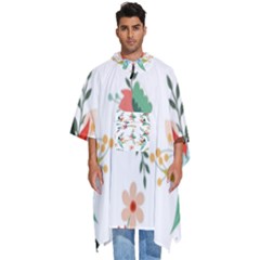 Floral-backdrop-pattern-flower Men s Hooded Rain Ponchos