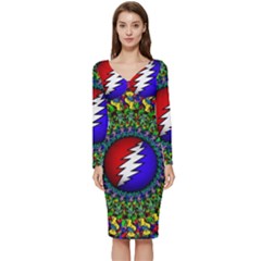 Grateful Dead Long Sleeve V-neck Bodycon Dress  by Semog4