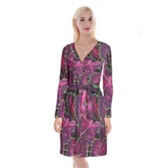 Abstract Beautiful Beauty Bright Long Sleeve Velvet Front Wrap Dress by Semog4