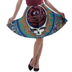 Grateful Dead Skull Rose A-line Skater Skirt by Semog4