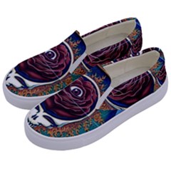 Grateful Dead Skull Rose Kids  Canvas Slip Ons by Semog4