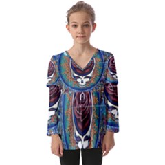 Grateful Dead Skull Rose Kids  V Neck Casual Top by Semog4