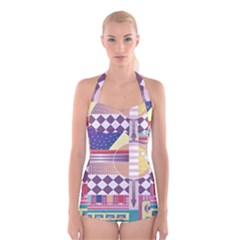 Abstract Shape Color Gradient Boyleg Halter Swimsuit  by Semog4