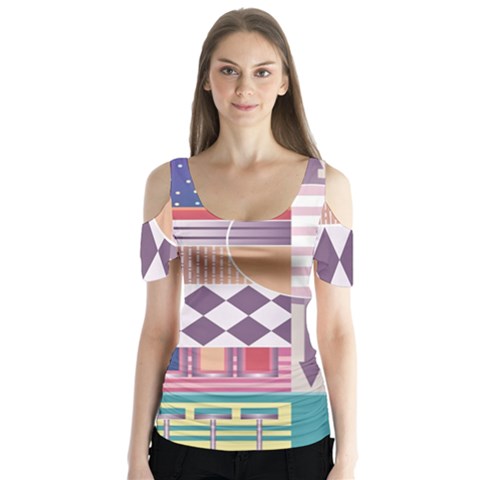 Abstract Shape Color Gradient Butterfly Sleeve Cutout Tee  by Semog4