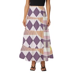 Abstract Shape Color Gradient Tiered Ruffle Maxi Skirt by Semog4