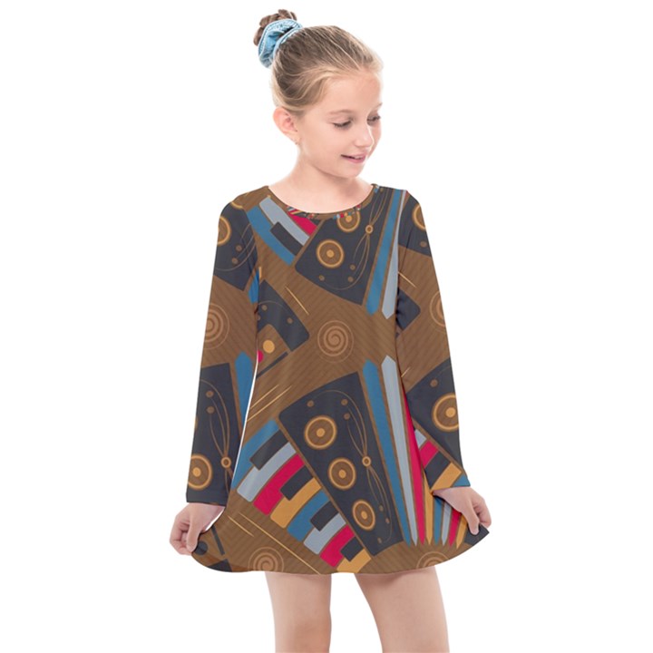 Pattern Accordion Kids  Long Sleeve Dress