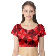 Red Diamond Shapes Pattern Short Sleeve Crop Top by Semog4