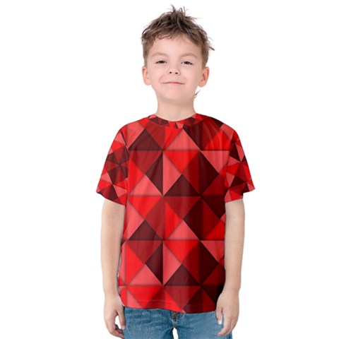 Red Diamond Shapes Pattern Kids  Cotton Tee by Semog4