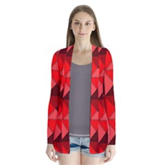 Red Diamond Shapes Pattern Drape Collar Cardigan