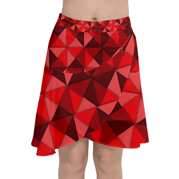 Red Diamond Shapes Pattern Chiffon Wrap Front Skirt