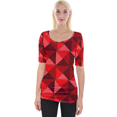 Red Diamond Shapes Pattern Wide Neckline Tee by Semog4