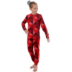 Red Diamond Shapes Pattern Kids  Long Sleeve Set 