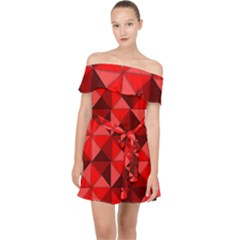 Red Diamond Shapes Pattern Off Shoulder Chiffon Dress by Semog4