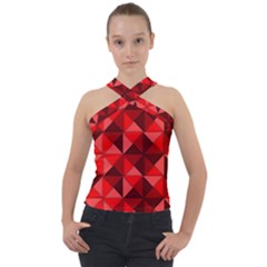 Red Diamond Shapes Pattern Cross Neck Velour Top by Semog4