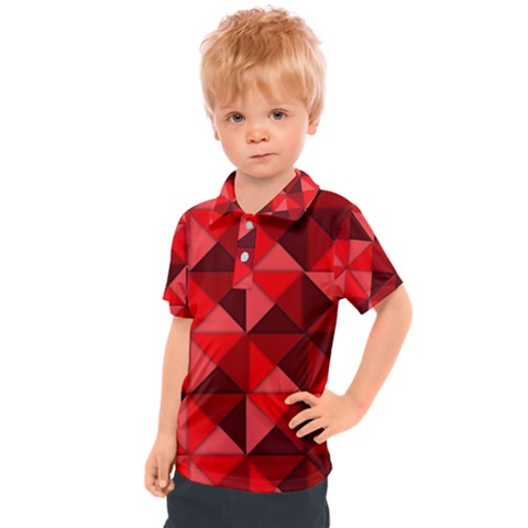 Red Diamond Shapes Pattern Kids  Polo Tee by Semog4