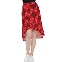 Red Diamond Shapes Pattern Frill Hi Low Chiffon Skirt by Semog4