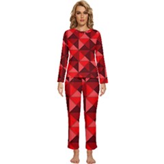 Red Diamond Shapes Pattern Womens  Long Sleeve Lightweight Pajamas Set