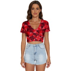 Red Diamond Shapes Pattern V-neck Crop Top by Semog4