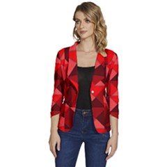 Red Diamond Shapes Pattern Women s One-button 3/4 Sleeve Short Jacket