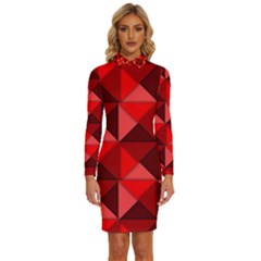 Red Diamond Shapes Pattern Long Sleeve Shirt Collar Bodycon Dress by Semog4