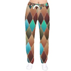 Diamond Shapes Pattern Women Velvet Drawstring Pants