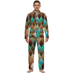 Diamond Shapes Pattern Men s Long Sleeve Velvet Pocket Pajamas Set by Semog4