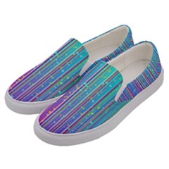 Blue Magenta Speckles Line Men s Canvas Slip Ons by Semog4