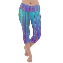 Blue Magenta Speckles Line Lightweight Velour Capri Yoga Leggings by Semog4