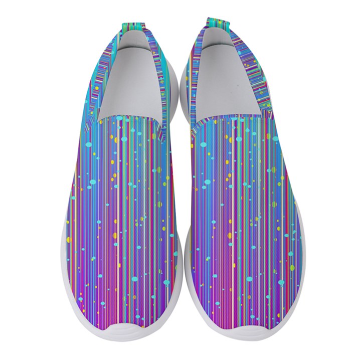 Blue Magenta Speckles Line Women s Slip On Sneakers