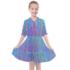 Blue Magenta Speckles Line Kids  All Frills Chiffon Dress by Semog4