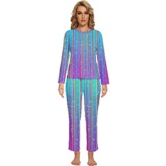 Blue Magenta Speckles Line Womens  Long Sleeve Lightweight Pajamas Set