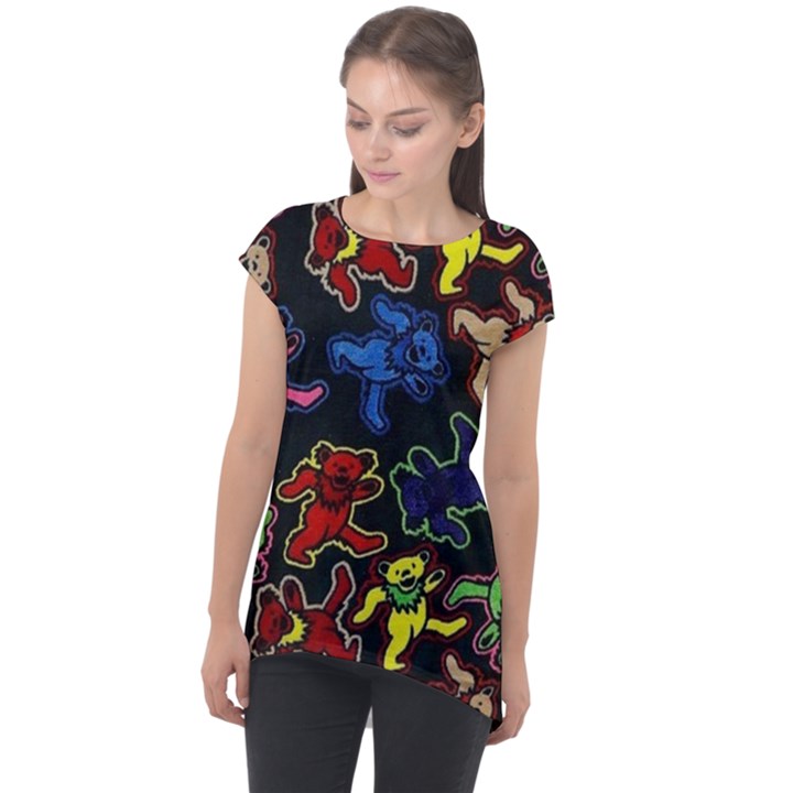 Grateful Dead Pattern Cap Sleeve High Low Top