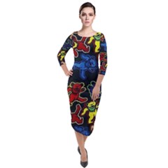 Grateful Dead Pattern Quarter Sleeve Midi Velour Bodycon Dress