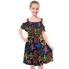 Grateful Dead Pattern Kids  Cut Out Shoulders Chiffon Dress