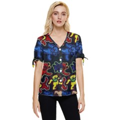 Grateful Dead Pattern Bow Sleeve Button Up Top